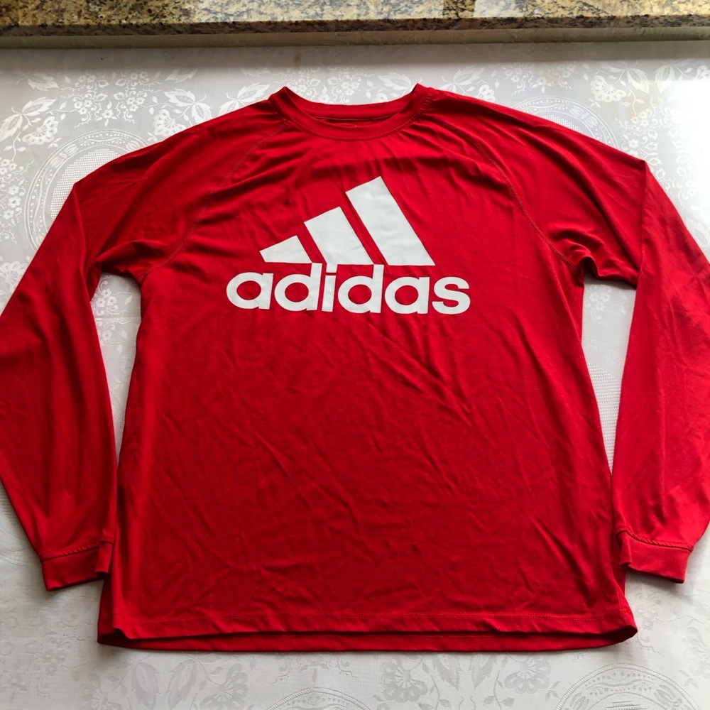 Adidas Climalite Red White Logo Long Sleeves Activewear Shirt Men’s Size M Top